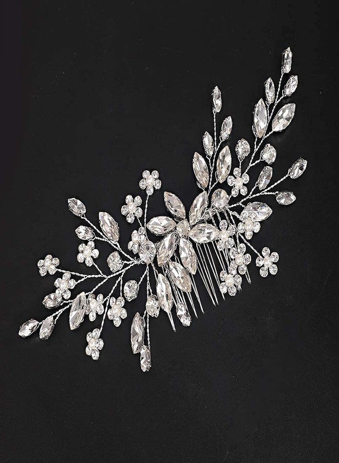 YERTTER Bridal Hair Comb Crystal Bride Wedding Hair Comb Rhinestone Flower Bridal Hair Pieces Pearl Wedding Hair Accessories for Women and Girls (Silver) - Image 5