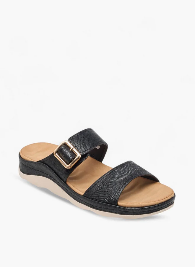 Le Confort Women's Textured Slip-On Comfort Sandals with Buckle Accent
