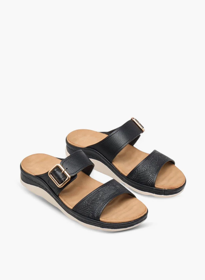 Le Confort Women's Textured Slip-On Comfort Sandals with Buckle Accent