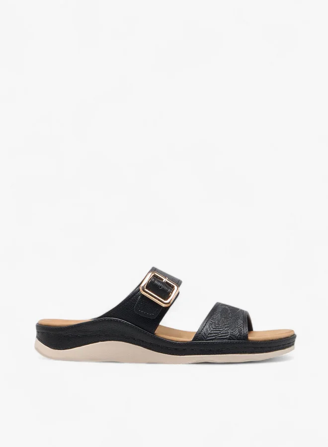 Le Confort Women's Textured Slip-On Comfort Sandals with Buckle Accent