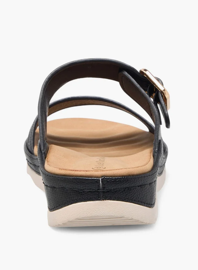 Le Confort Women's Textured Slip-On Comfort Sandals with Buckle Accent