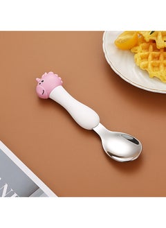 Generic Children's 304 Stainless Steel Portable Tableware Cartoon Spoon Fork Learning And Training Chopsticks Dinosaur Baby Fork Spoon Set-Specifications:Tableware-Color:[Large] White Handle Unicorn Spoon  - Image 1