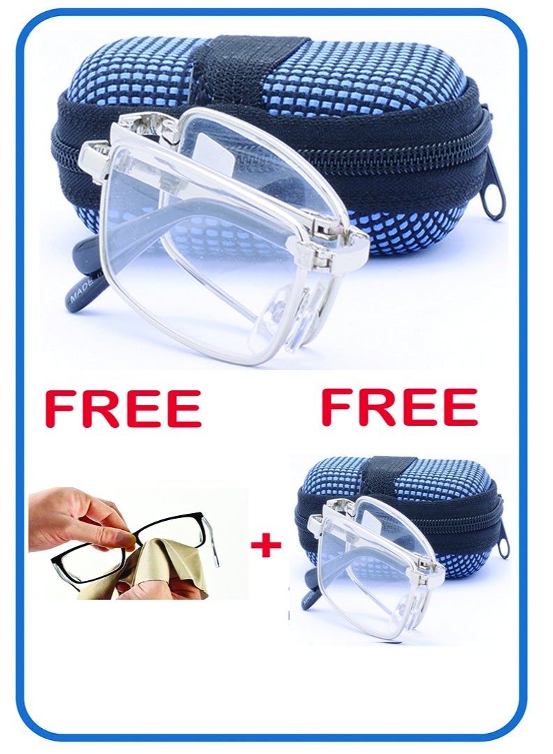 Reading glasses with a folding design for men and women – easy to carry with scratch-resistant glass lenses – comes with a zippered case and original cleaning cloth. - Image 2