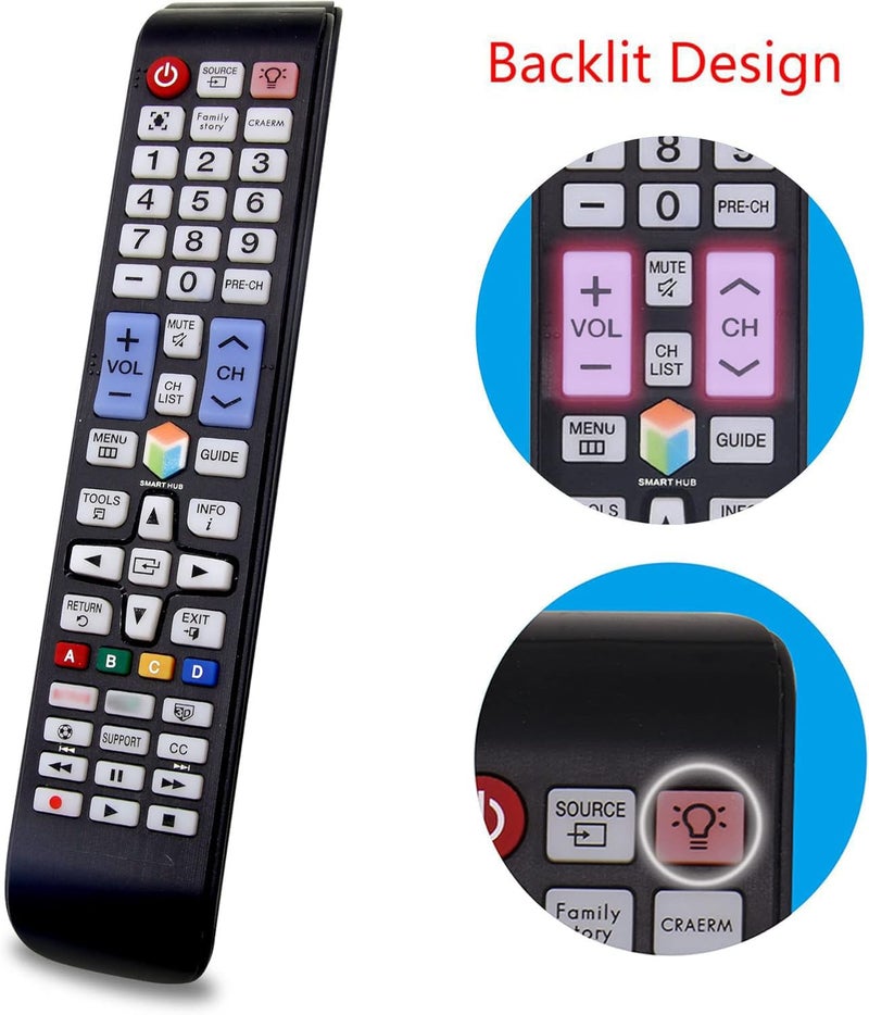 MYHGRC-Replacement Samsung Backlit TV Remote Control for All Samsung LED Smart TVs with Netflix, Prim Video, Smart Hub Button - Image 2