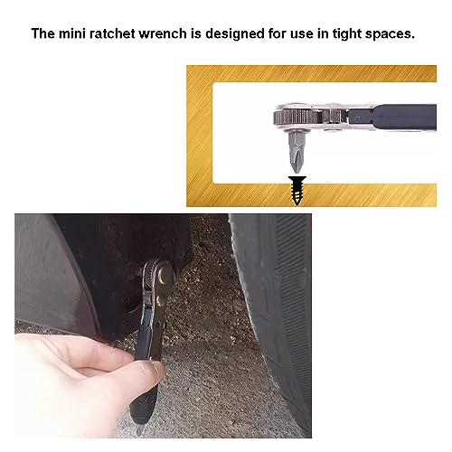 PANSHIYON Mini Ratchet Wrench,2 Pieces 1/4 Inch Right Angle Screwdriver with Low Profile,Close Quarters,Offset Reversible Drive Handle for Bits - Image 4