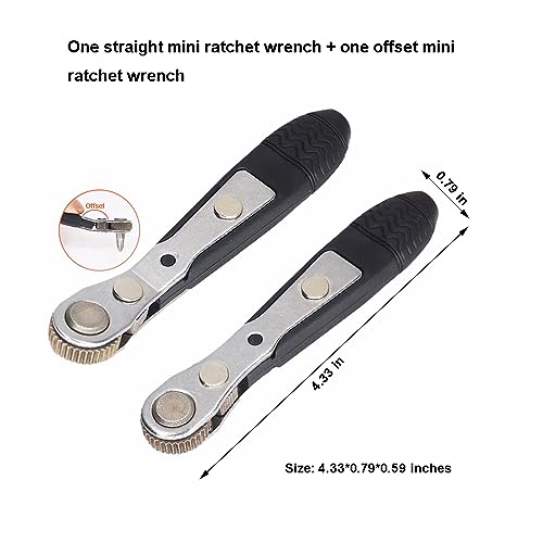 PANSHIYON Mini Ratchet Wrench,2 Pieces 1/4 Inch Right Angle Screwdriver with Low Profile,Close Quarters,Offset Reversible Drive Handle for Bits - Image 2