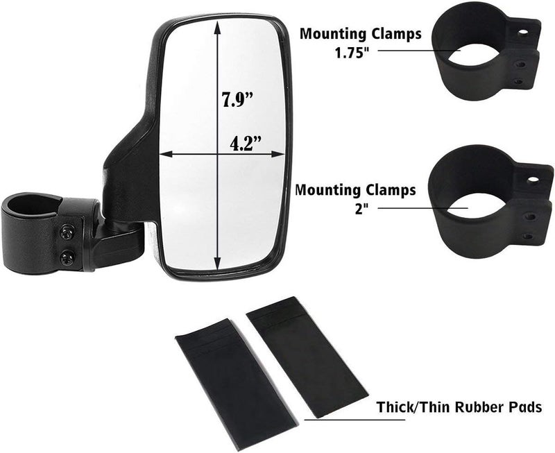 SPAUTO UTV Side Mirrors For 1.6" - 2" Roll Cage Bar, UTV Mirrors Compatible with with Polaris RZR/Can Am Maverick/Kawasaki Mule/Honda Pioneer/Yamaha Rhino/SXS/YXZ/Zforce, Shatter-Proof Tempered Glass - Image 3