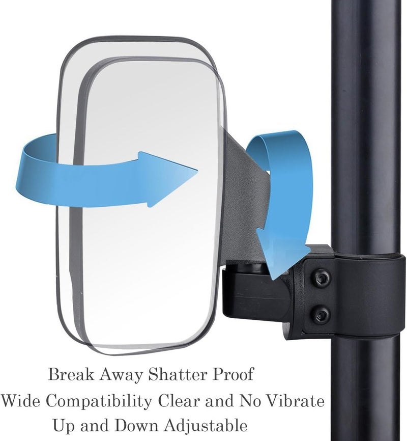 SPAUTO UTV Side Mirrors For 1.6" - 2" Roll Cage Bar, UTV Mirrors Compatible with with Polaris RZR/Can Am Maverick/Kawasaki Mule/Honda Pioneer/Yamaha Rhino/SXS/YXZ/Zforce, Shatter-Proof Tempered Glass - Image 4