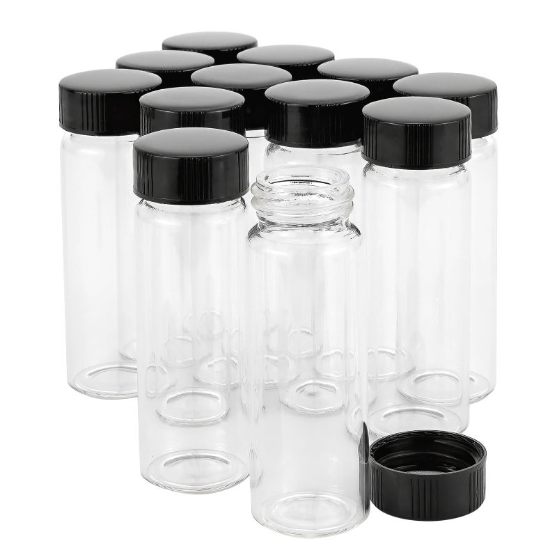 Kesell 12 Pack Glass Vials 30ml Vials With Screw Caps Borosilicate Glass Bottle Lab Vial
