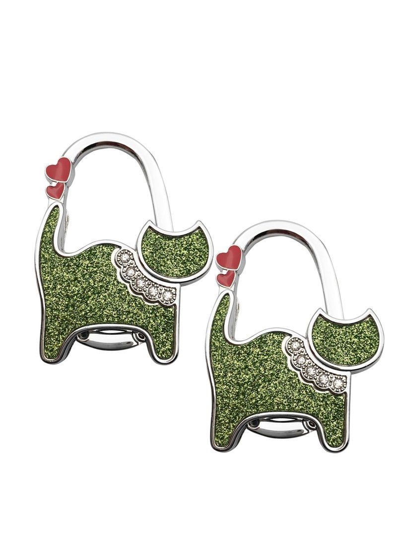 SYOSI 2Pcs Purse Hanger for Tables Desk Cat Shape Foldable Metal Hook Hooks Hanging Bags Handbag Hangers Holder Table Green  - Image 1