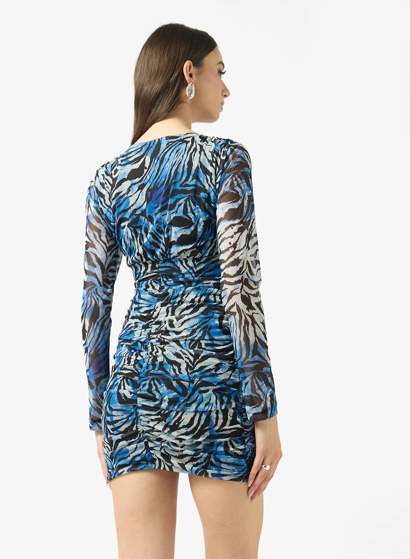 فايور Abstract Print Ruched Mini Dress