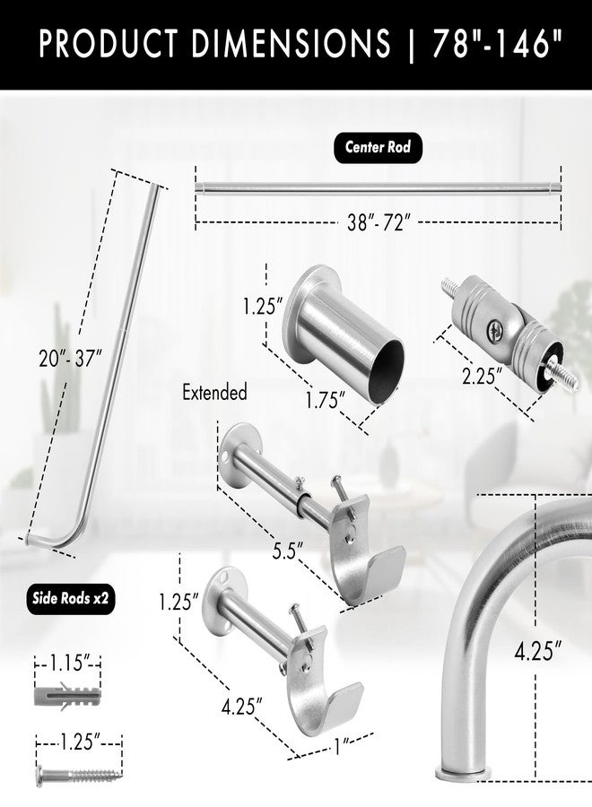 Meriville 1-Inch Diameter Bay Window Curtain Rod Set for Bayview Windows, Satin Nickel Finish - Image 5