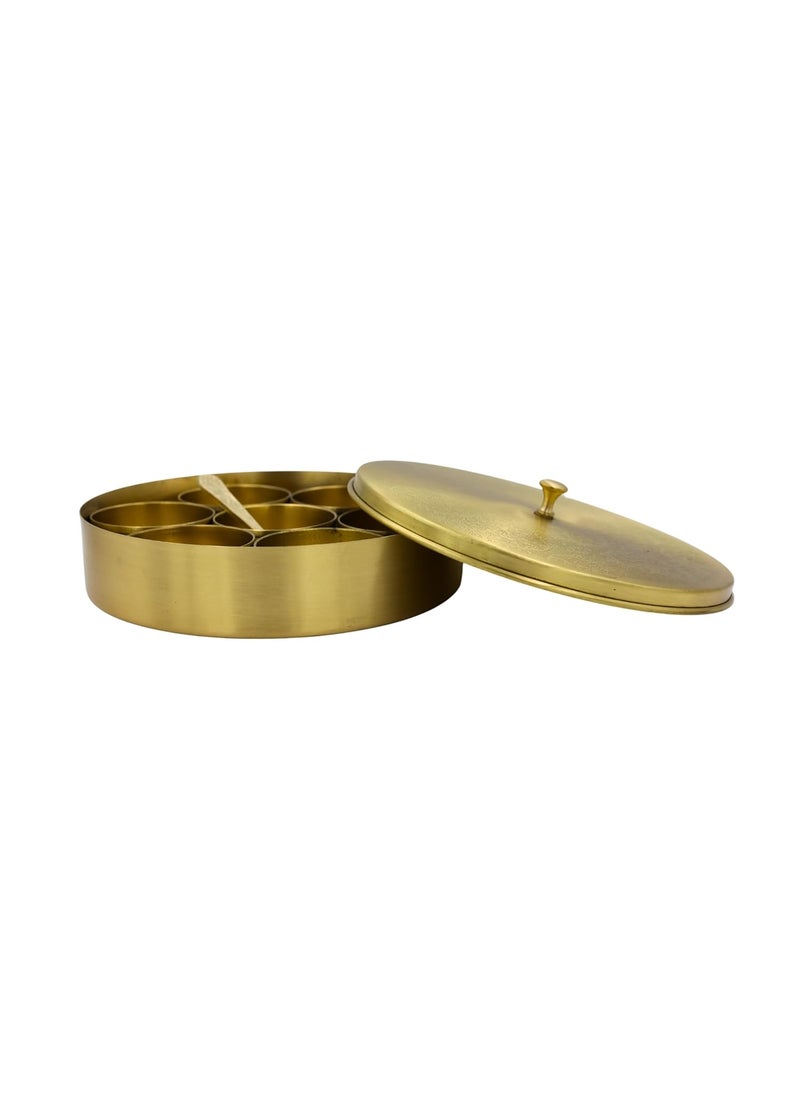 NATRIEL NATRIEL Handcrafted Brass Spice Box Set with Spoon 100 Pure Brass Masala Dabba for Kitchen Elegant Masala Petti Spice Container Style01  - Image 1
