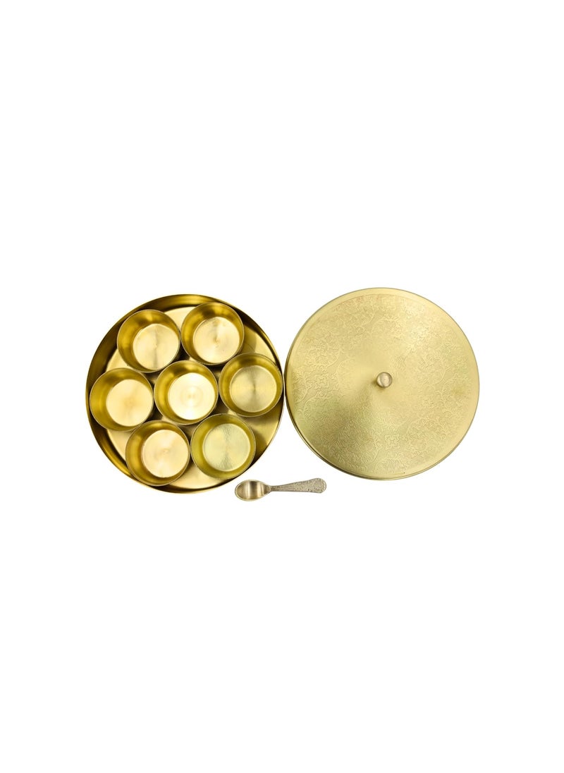NATRIEL NATRIEL Handcrafted Brass Spice Box Set with Spoon 100 Pure Brass Masala Dabba for Kitchen Elegant Masala Petti Spice Container Style01  - Image 4
