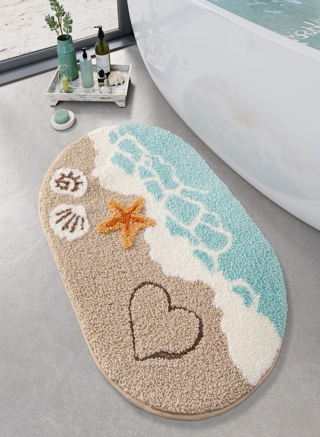 LUMI Beach Bathroom Rugs, Soft and Absorbent Beach Rug, Non-Slip Backing, Ideal for Bathroom, Kitchen and Entryway Decor, Sea Beach Starfish Shell Bath Decor, 22"x34" - Image 1