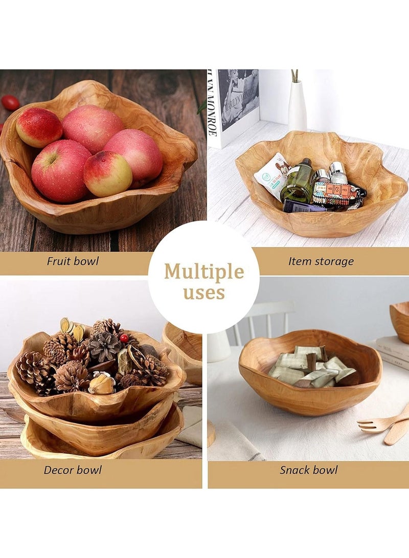Handcrafted rustic wooden fruit bowls with natural edges and organic shapes wooden snack candy key containers ecofriendly hand carved decorative trays farmhouse kitchen decor fifteen to nineteen centimeters - Image 2