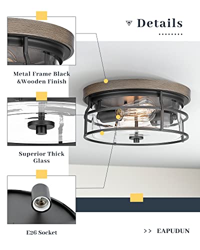 EAPUDUN 2-Light Flush Mount Ceiling Light Fixture, 12inch Farmhouse Vintage Close to Ceiling Lights with Clear Glass for Kitchen Bedroom Foyer Hallway Stairway Entryway, FMA1414-FBDT - Image 5