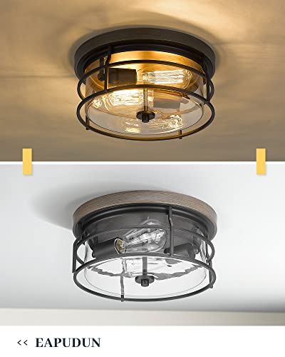 EAPUDUN 2-Light Flush Mount Ceiling Light Fixture, 12inch Farmhouse Vintage Close to Ceiling Lights with Clear Glass for Kitchen Bedroom Foyer Hallway Stairway Entryway, FMA1414-FBDT - Image 3