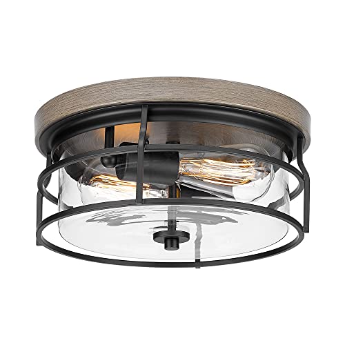 EAPUDUN 2-Light Flush Mount Ceiling Light Fixture, 12inch Farmhouse Vintage Close to Ceiling Lights with Clear Glass for Kitchen Bedroom Foyer Hallway Stairway Entryway, FMA1414-FBDT - Image 1