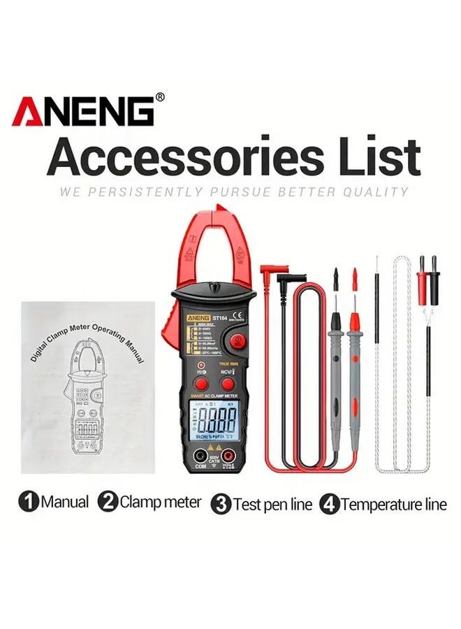 ANENG ST184 ملاقط متر الحقيقي RMS الأحمر إيقاف تلقائي للكشف عن الجهد دون اتصال - Image 1