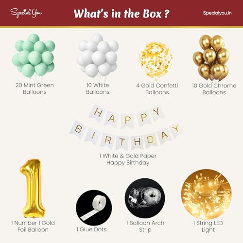 SpecialYou.in 1St Birthday Decoration Kit For Girls, Boys, Kids With Multicolor Balloons For Decoration, 1 Number Foil Balloon, 1St Birthday Decoration For Baby - 49 Pcs - Image 2