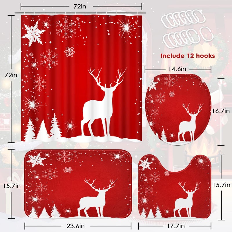 ArtSocket 4 Pcs Shower Curtain Set Merry Christmas Happy New Year with Non-Slip Rugs Toilet Lid Cover and Bath Mat Bathroom Decor Set 72" x 72" - Image 2