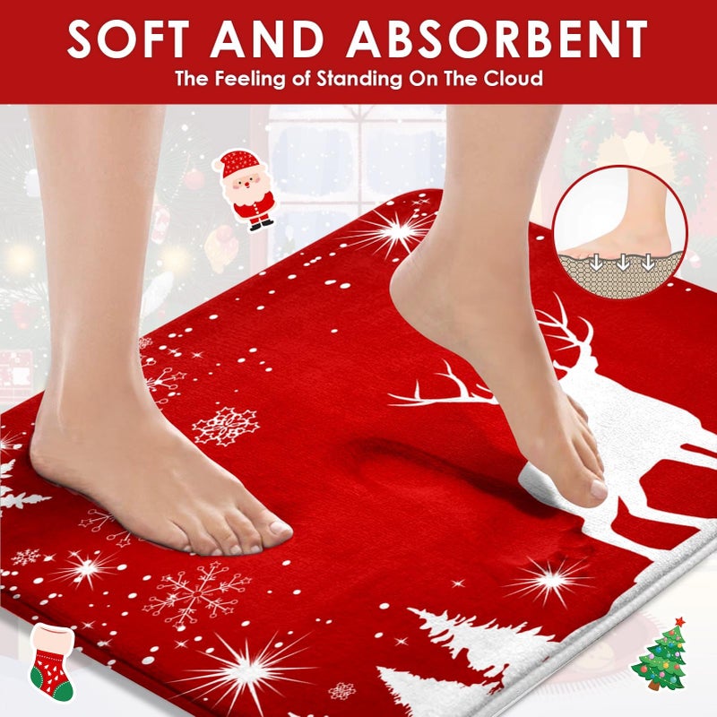 ArtSocket 4 Pcs Shower Curtain Set Merry Christmas Happy New Year with Non-Slip Rugs Toilet Lid Cover and Bath Mat Bathroom Decor Set 72" x 72" - Image 4
