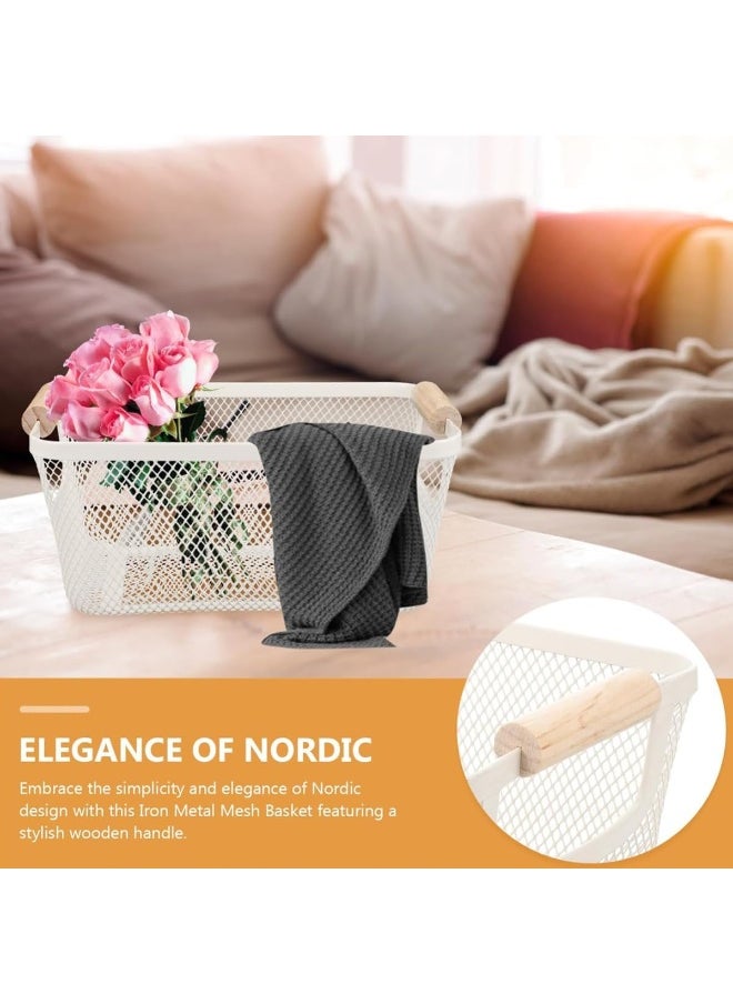 ECVV - Organizer for the pantry in the kitchen - Wire baskets for shelves | organizers and storage wire basket | Made of metal mesh | Metallic line | Cable | Wood Handle | Colour :  Assorted | - Image 1