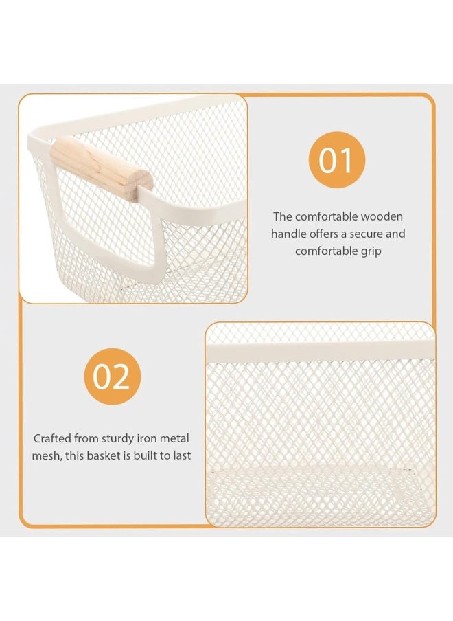 ECVV - Organizer for the pantry in the kitchen - Wire baskets for shelves | organizers and storage wire basket | Made of metal mesh | Metallic line | Cable | Wood Handle | Colour :  Assorted | - Image 1