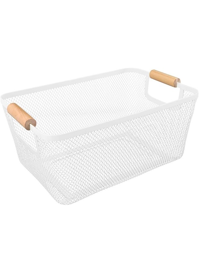 ECVV - Organizer for the pantry in the kitchen - Wire baskets for shelves | organizers and storage wire basket | Made of metal mesh | Metallic line | Cable | Wood Handle | Colour :  Assorted | - Image 1