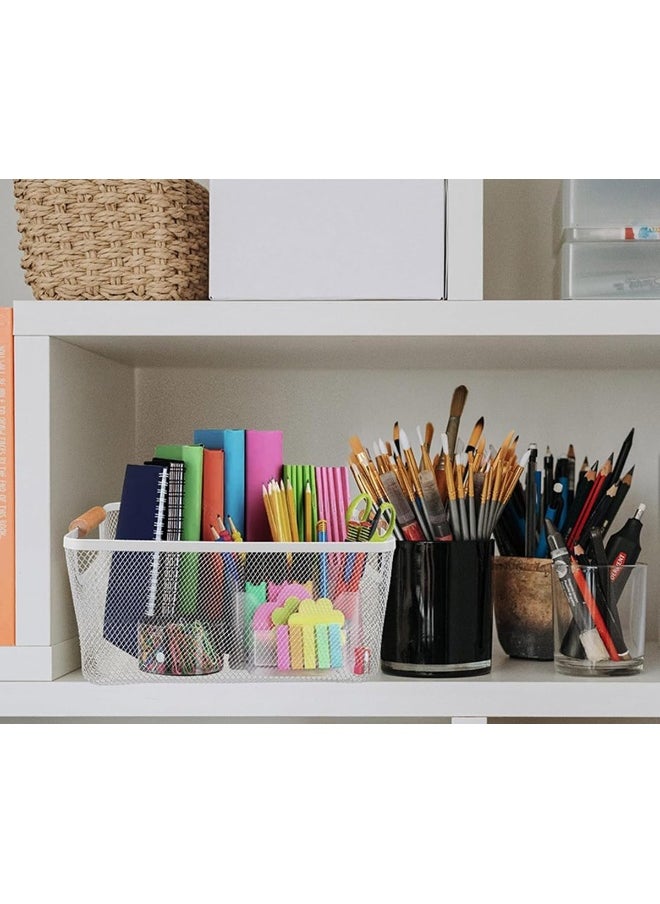 ECVV - Organizer for the pantry in the kitchen - Wire baskets for shelves | organizers and storage wire basket | Made of metal mesh | Metallic line | Cable | Wood Handle | Colour :  Assorted | - Image 1