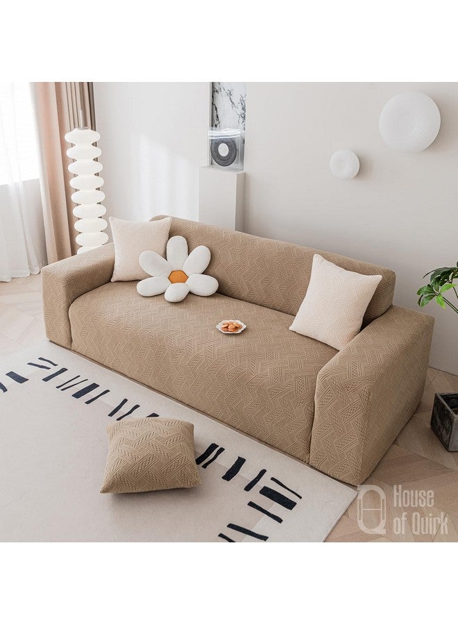 House of Quirk Universal Single Seater 220 GSM Jacquard Fabric Sofa Cover Soft Touching Cover for Couch Flexible Stretch Sofa Slipcover (Camel, 90-140cm) - Image 4