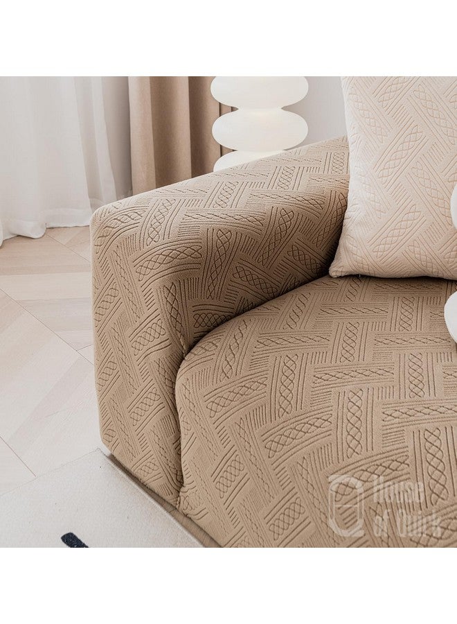 House of Quirk Universal Single Seater 220 GSM Jacquard Fabric Sofa Cover Soft Touching Cover for Couch Flexible Stretch Sofa Slipcover (Camel, 90-140cm) - Image 5