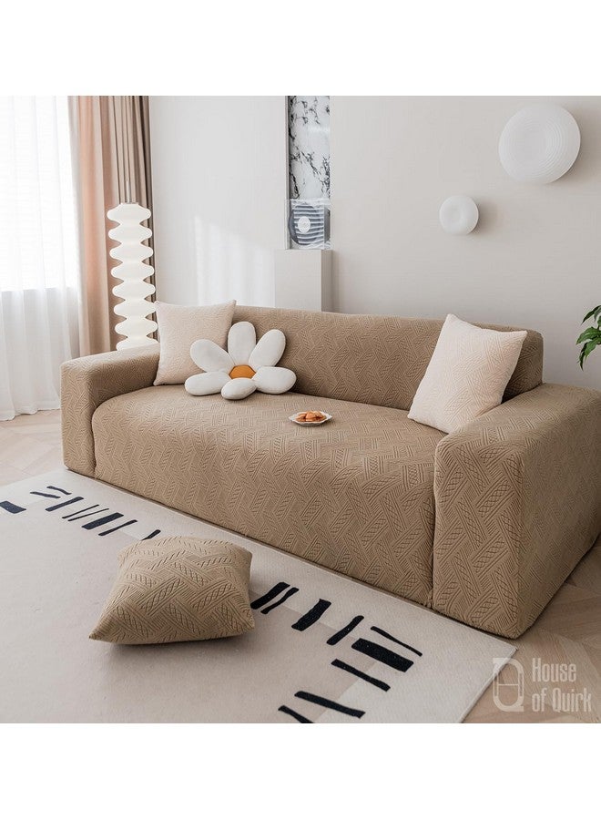 House of Quirk Universal Single Seater 220 GSM Jacquard Fabric Sofa Cover Soft Touching Cover for Couch Flexible Stretch Sofa Slipcover (Camel, 90-140cm) - Image 1
