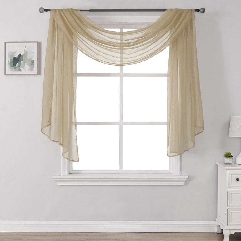 144 Inches Long Window Scarf for Party  Luxury Soft Tan Semi Sheer Curtain Scarf Valance for Wedding 1 PanelTaupe