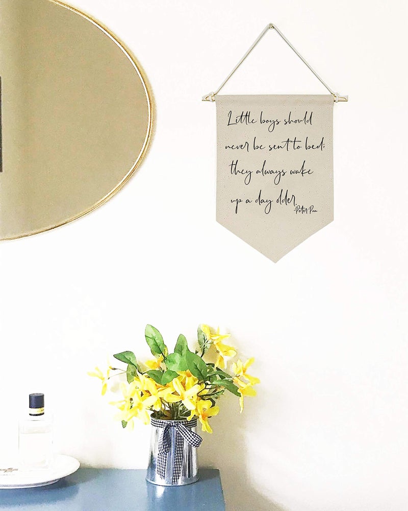 Topthink Little Boys Should Never Be Sent to Bed;They Always Wake Up a Day Older -Canvas Hanging Flag Banner Wall Sign Decor Gift for Baby Kids Boy Nursery Teen Room Front Door - Image 2