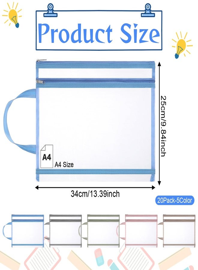 SHENLIU 20 Pack Mesh Zipper Pouches for Organizing, 5 Color Double Layers Nylon Toy Storage Organization with Handle, Multipurpose A4 Nylon Mesh Bag for Travel, School, Office, and Home Organize - Image 2