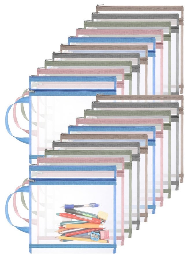 SHENLIU 20 Pack Mesh Zipper Pouches for Organizing, 5 Color Double Layers Nylon Toy Storage Organization with Handle, Multipurpose A4 Nylon Mesh Bag for Travel, School, Office, and Home Organize - Image 1