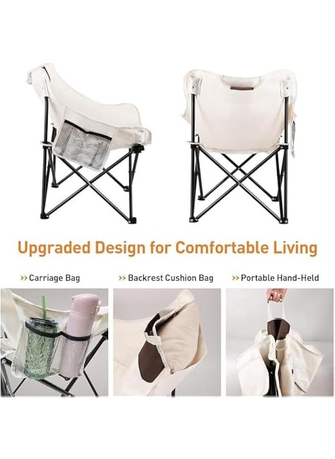 HOOKOR Folding Moon Chair, Lightweight Camping Chair with Side Pocket, Foldable Backpacking Chair Ultra Durable for Outdoor Hiking Beach Travel with Carrying Bag, Supports up to 300LBS (Beige)  - Image 5