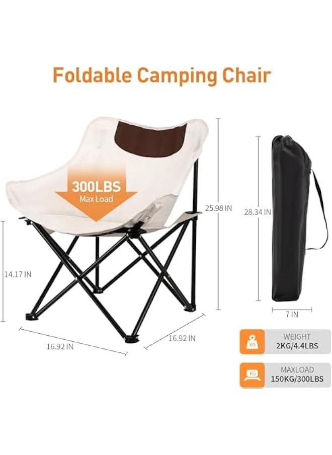 HOOKOR Folding Moon Chair, Lightweight Camping Chair with Side Pocket, Foldable Backpacking Chair Ultra Durable for Outdoor Hiking Beach Travel with Carrying Bag, Supports up to 300LBS (Beige)  - Image 3