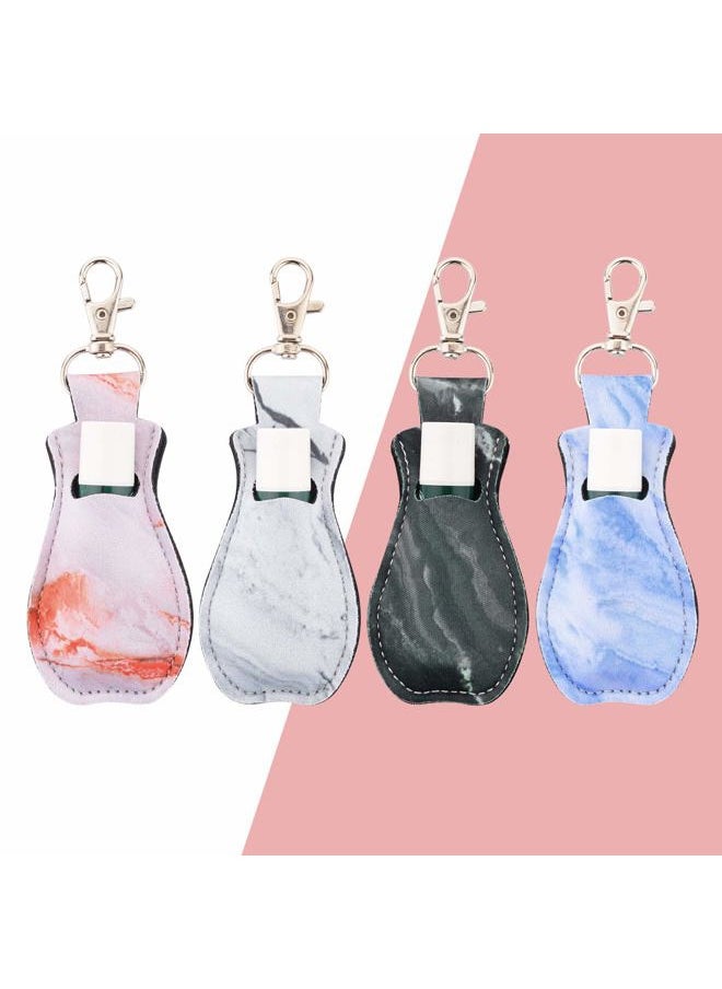 CM - Clip-on Chapstick Sleeve Lip Balm Holder Neoprene Lipstick Holder Keychain Travel Accessories (Marble Patterns (4 Pcs)) - Image 1