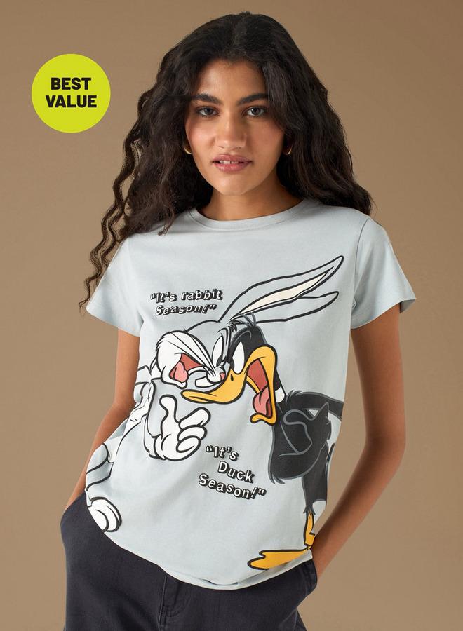 اس بي كاركترز تيشيرت بياقة ضيقة وأكمام قصيرة وطبعات لوني تيونز - Image 1