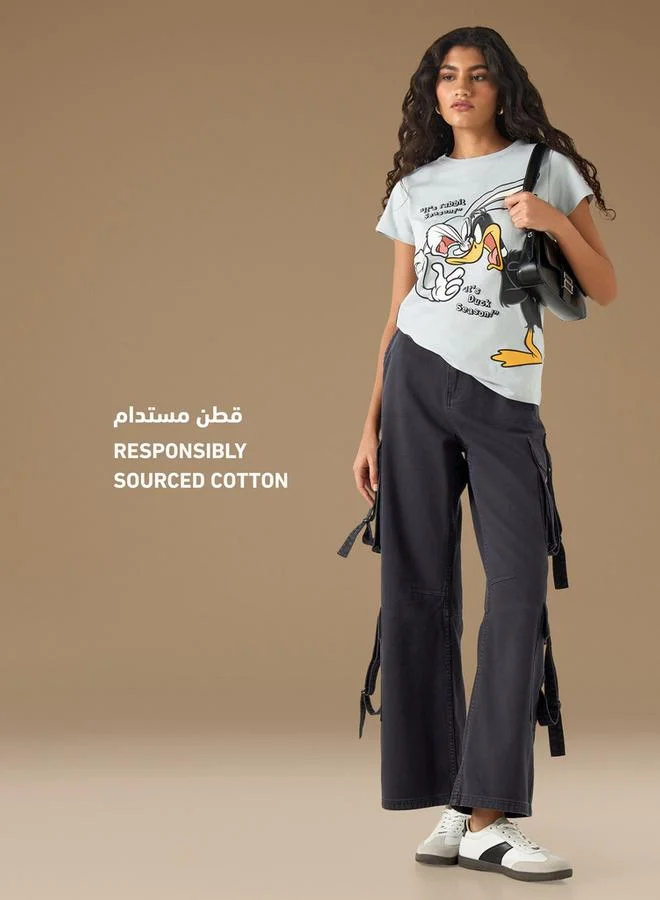 SP Characters Looney Tunes Print Crew Neck T-shirt with Short Sleeves