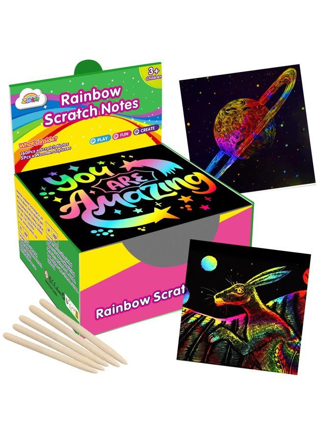 ZMLM 165 Rainbow Scratch Paper Art Crafts Mini Notes Kids Gifts 4 5 6 7 8 9 10 Years Old Girls Boys Students Teens Classroom Prizes School Supplies Birthday Party Travel Toy Activity - Image 1