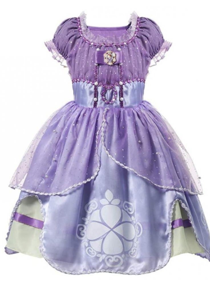 AIWANTO Princess Summer Dresses Girls Sofia Cosplay Costume 100cm - Image 1