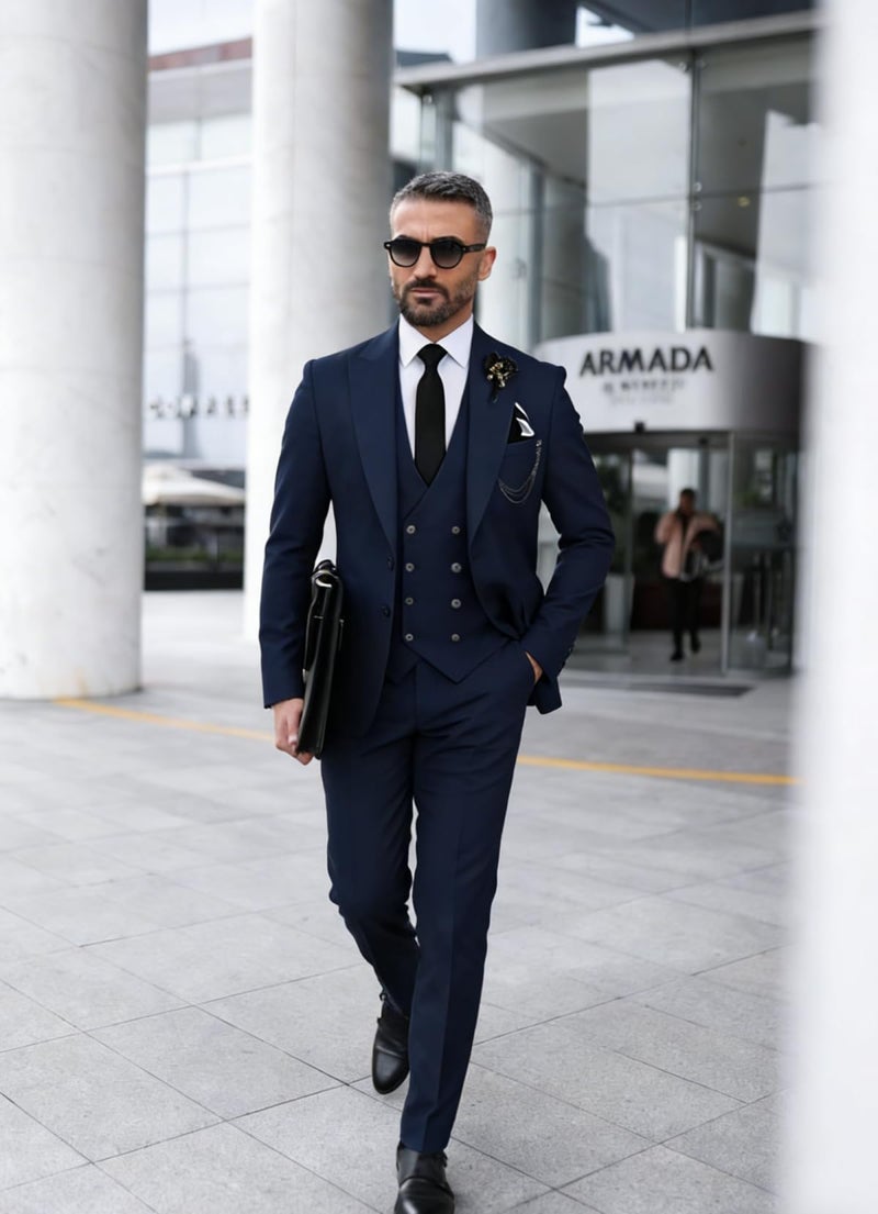 Wangyue Double Breasted Hunt Green Suit for Men Classic Fit Wedding & Formal Groom Suits 3-Piece Suit Medium Men's Suits for Prom Party Evening Formal Outfit - Image 3