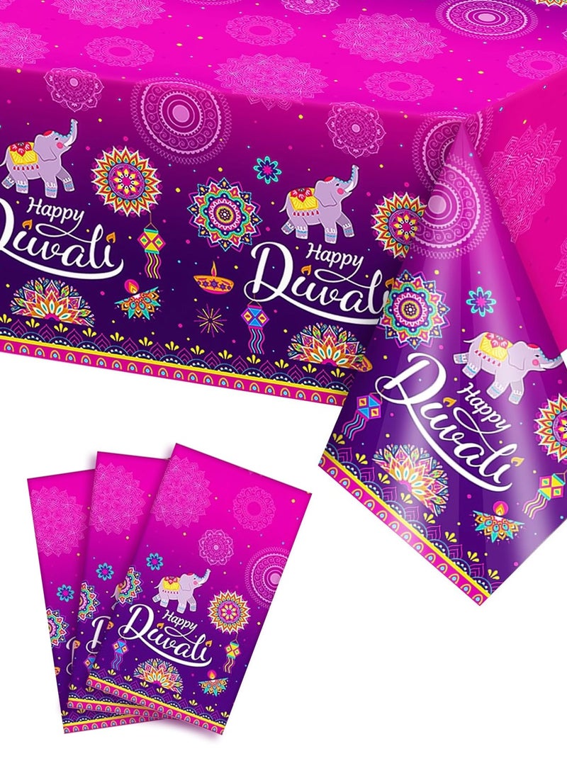 Tersely 3 Pack 130×20 cm Happy Diwali Tablecloth Festival of Lights Rectangle Table Cover for Diwali Celebration Party Decorations