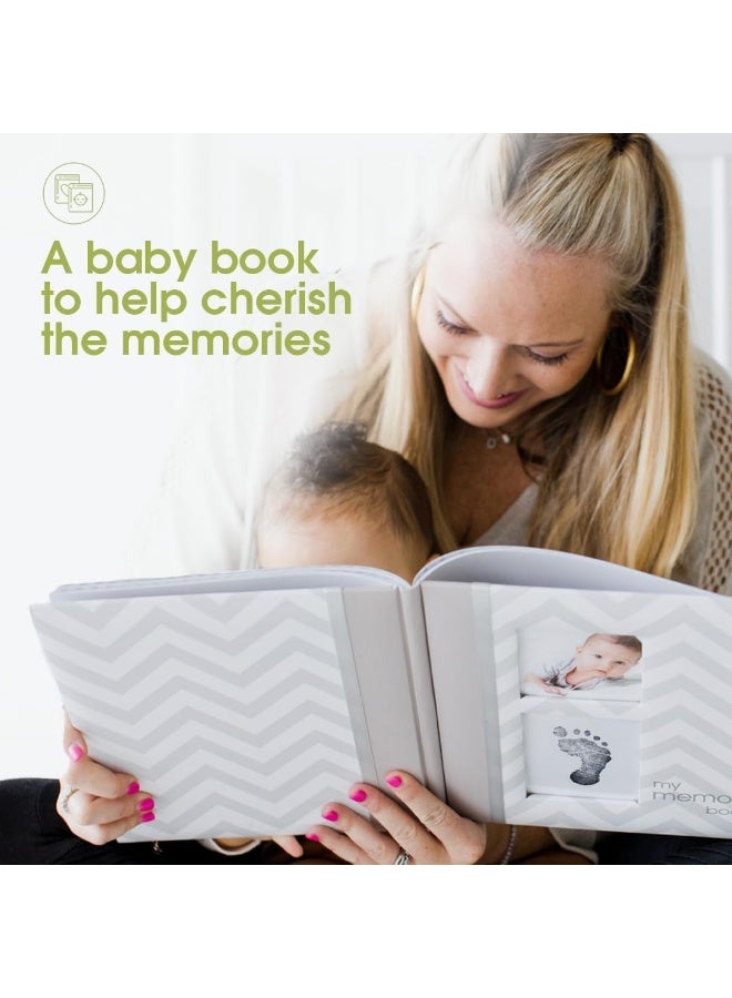 Pearhead First 5 Years Chevron Baby Memory Book, Clean-Touch Baby Safe Ink Pad for Babyâ€™s Handprint or Babyâ€™s Footprint, Gender Neutral Baby Milestone And Pregnancy Book, Gray - Image 3