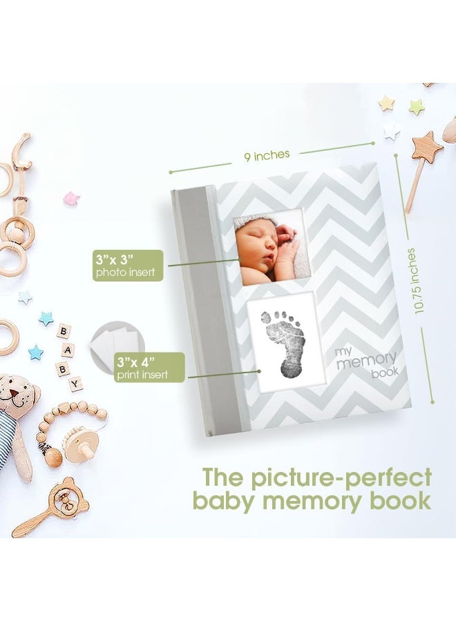 Pearhead First 5 Years Chevron Baby Memory Book, Clean-Touch Baby Safe Ink Pad for Babyâ€™s Handprint or Babyâ€™s Footprint, Gender Neutral Baby Milestone And Pregnancy Book, Gray - Image 2