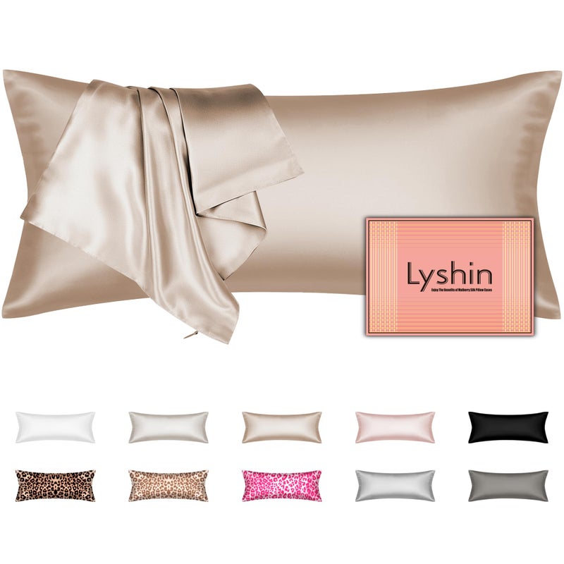 LYSHIN Silk Body Pillow Cover with Zipper, Mulberry Silk Pillow Cases Body Size Ultra Smooth and Soft Breathable Cooling Silk Satin Body Pillowcase for Hair and Skin (20x54 Inches, 1 Pack) - Image 1